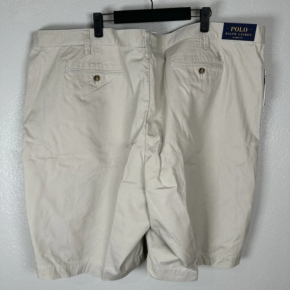 NEW Polo Ralph Lauren Classic Fit Chino Shorts Mens 50B Khaki Beige‎ Flat Front